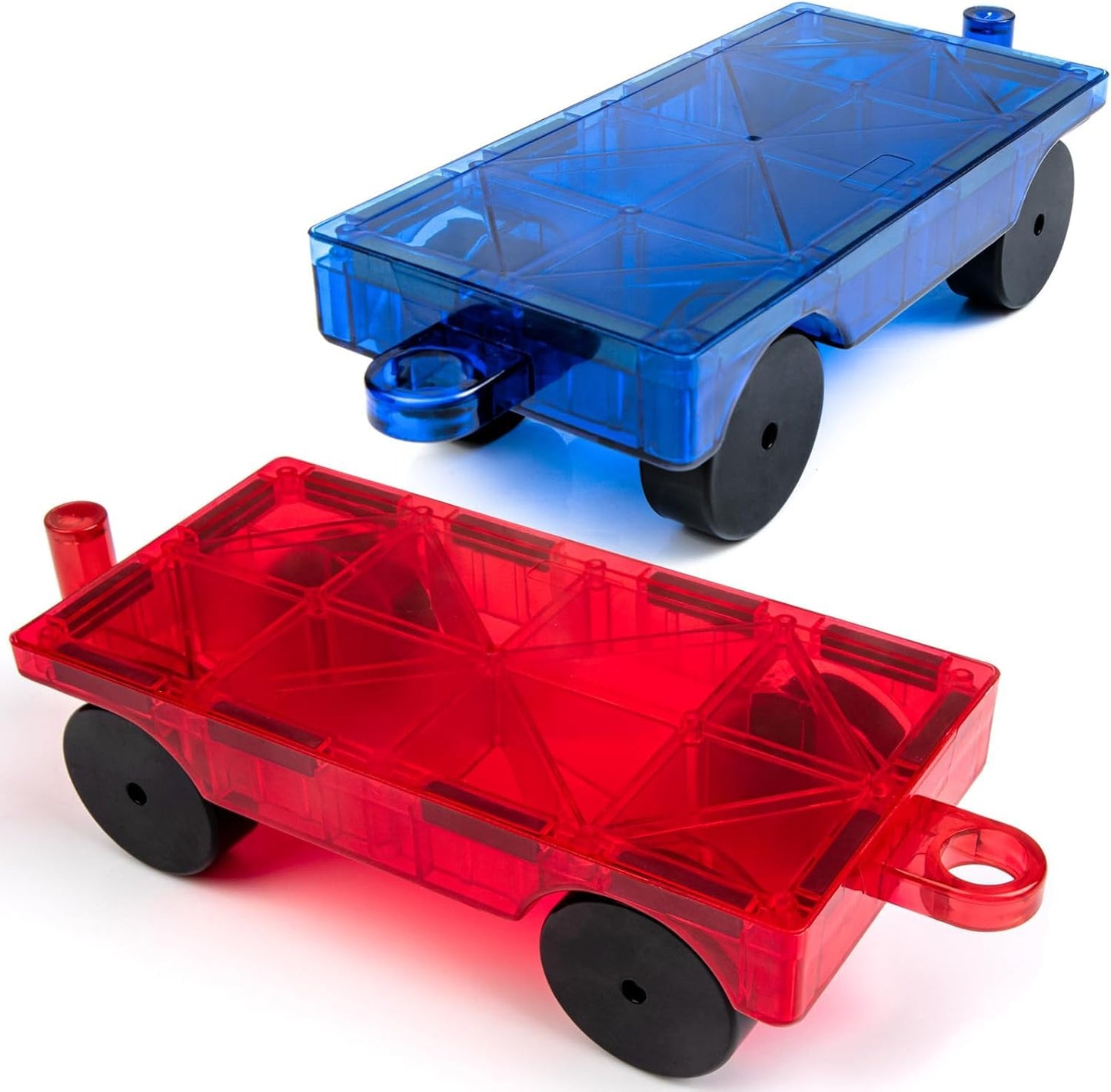 Magnetic Tiles 4 Large Squares + 2 Car Chassis — Expansion Set for Kids (Ages 3-7)
