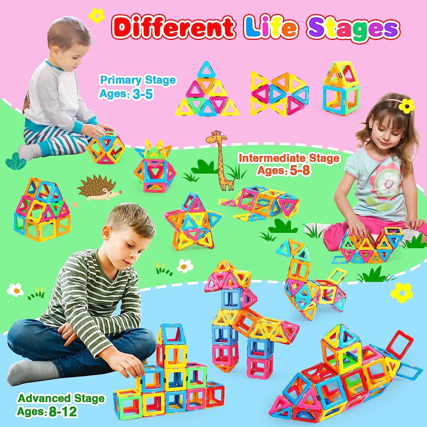 Mini Magnetic Tiles 60 Pcs — Candy Colour STEM Building Set for Kids