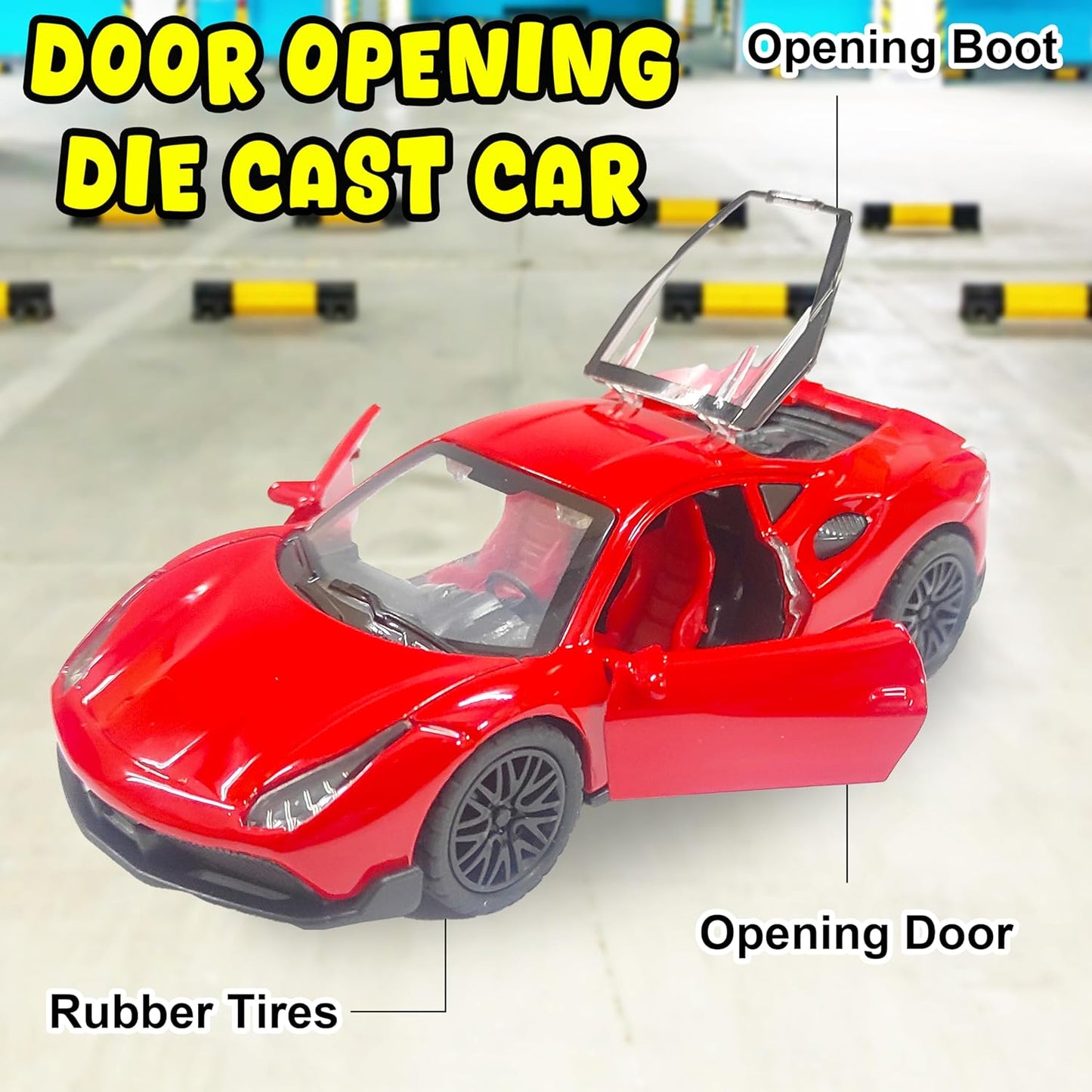 Ferrari 1:36 Die-Cast Metal Toy Car — Yellow & Red | Pull Back
