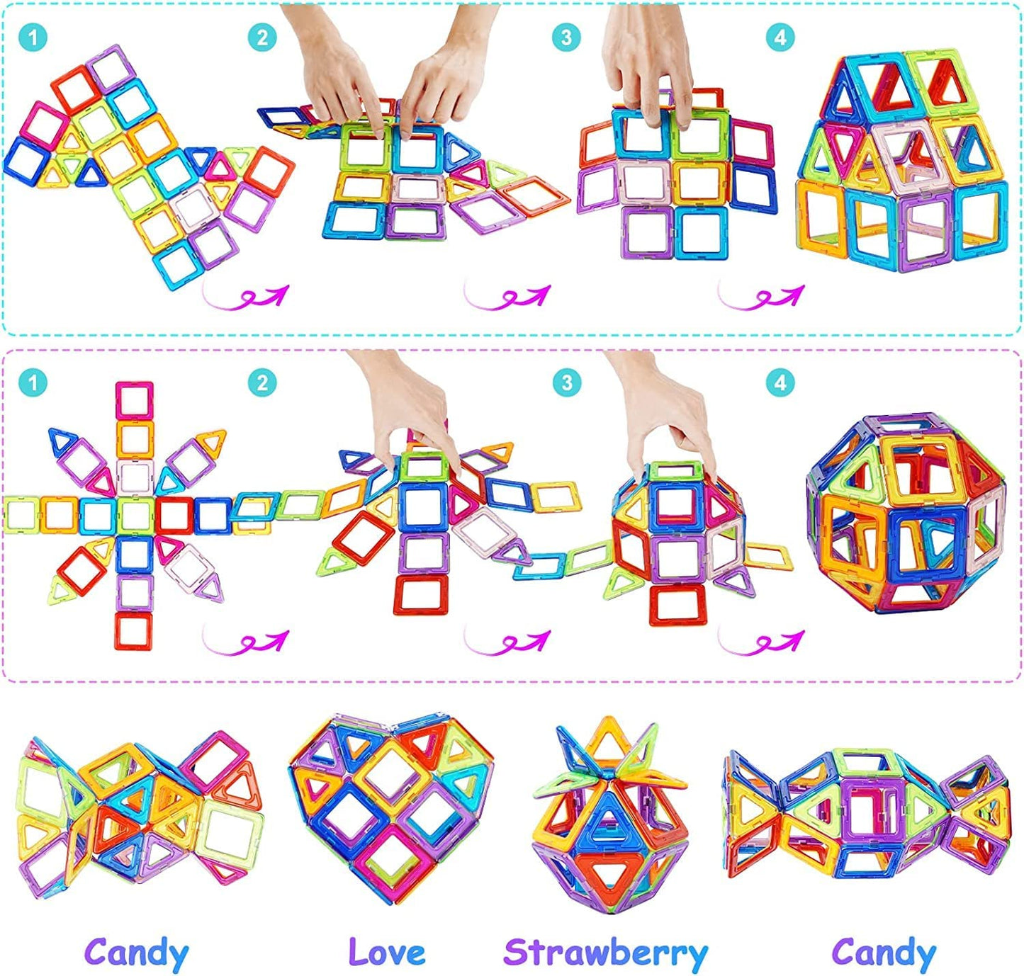 Mini Magnetic Tiles 60 Pcs — Candy Colour STEM Building Set for Kids