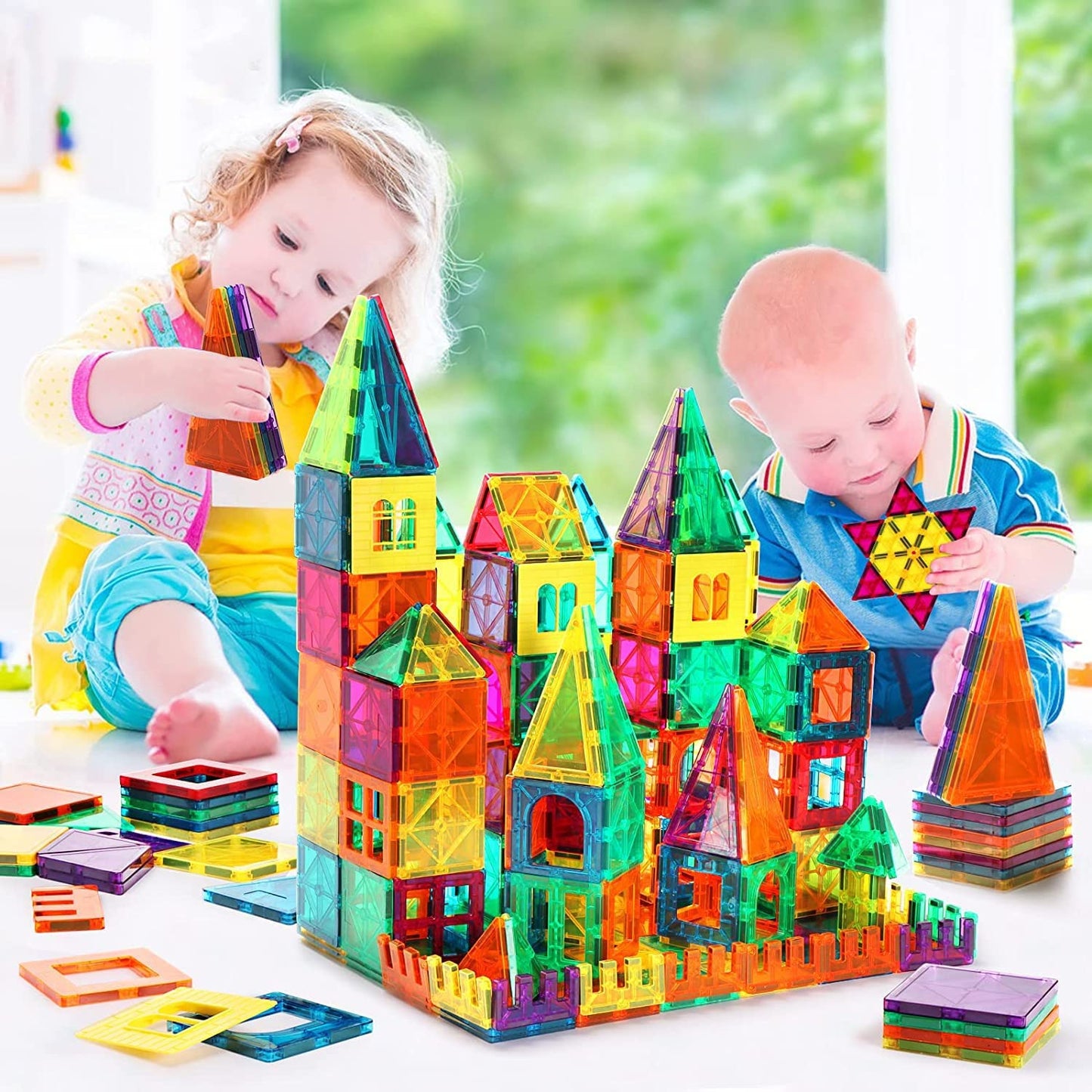 Magnetic Tiles 150 Pcs with 2 Car Chassis — STEM Building Set for Kids Ages 3–7