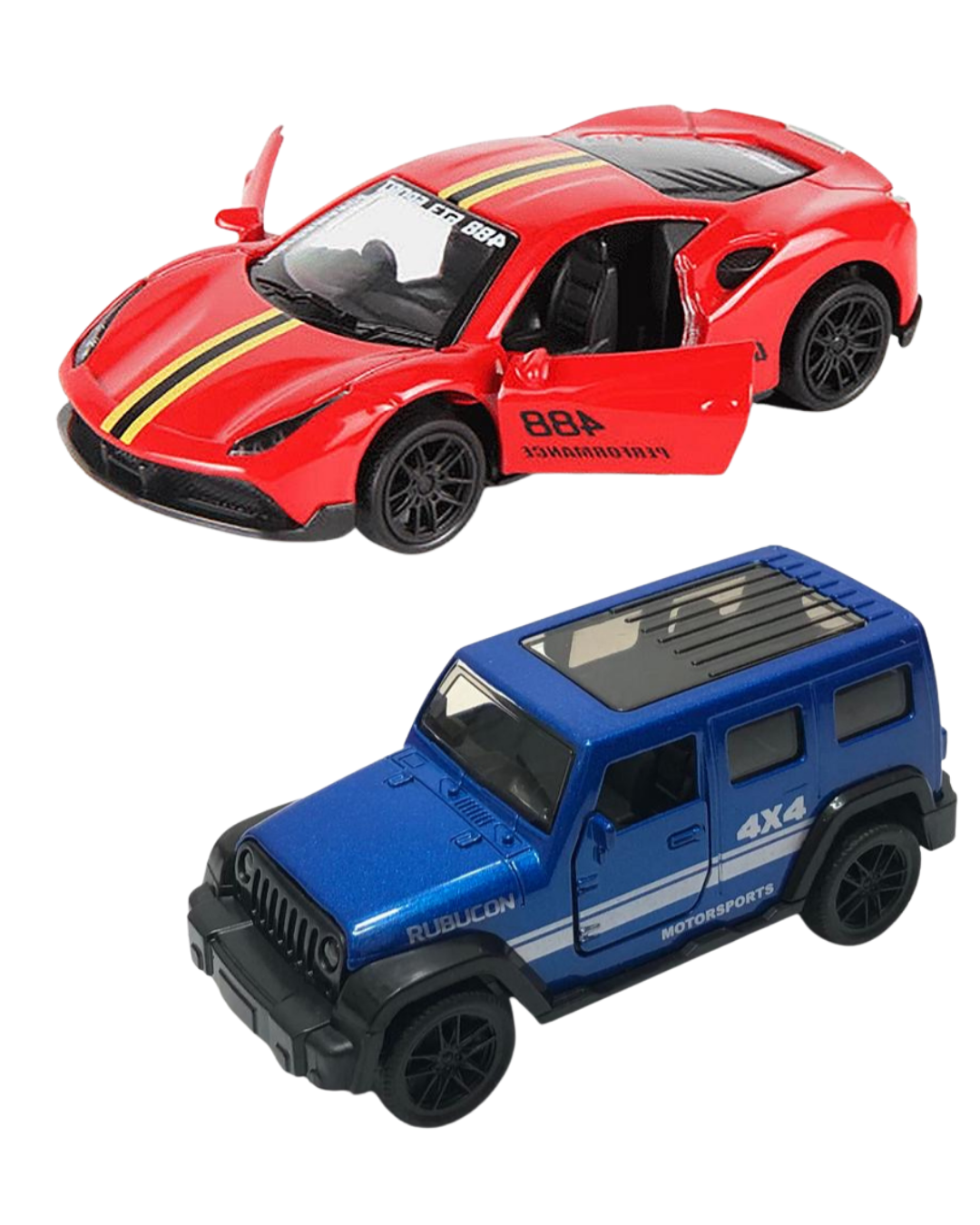Ferrari & Blue Jeep Rubicon Die-Cast Pull Back Cars (Ages 3-7)