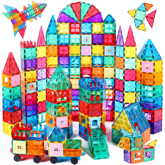 Magnetic Tiles 100 Pcs with 2 car chassis — STEM Building Set for Kids Ages 3–7