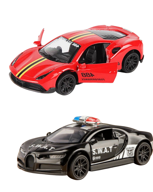 Ferrari & Bugatti Police Die-Cast Pull Back Cars (Ages 3-7)