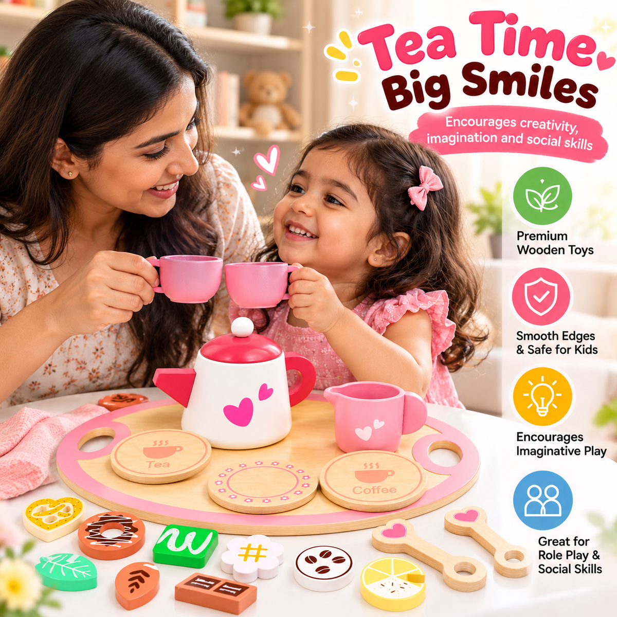 Danish Noble Wooden Afternoon Tea Party Toy Set – Pretend Play for Kids 3+