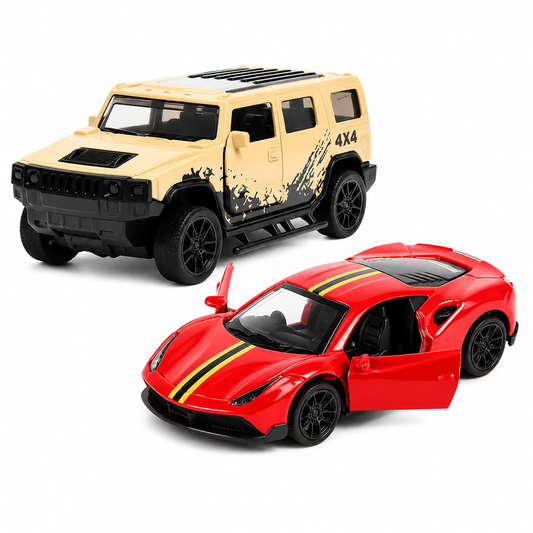 Die-Cast Hummer & Ferrari Combo | Pull Back Toy Cars (Ages 3-7)