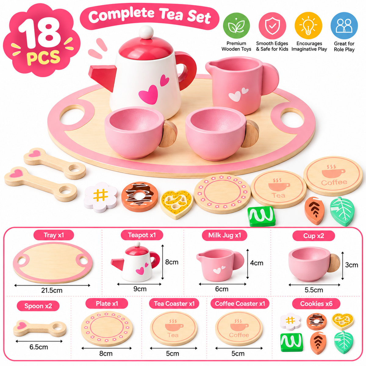 Danish Noble Wooden Afternoon Tea Party Toy Set – Pretend Play for Kids 3+