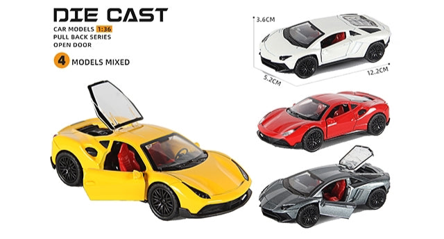 Ferrari 1:36 Die-Cast Metal Toy Car — Yellow & Red | Pull Back