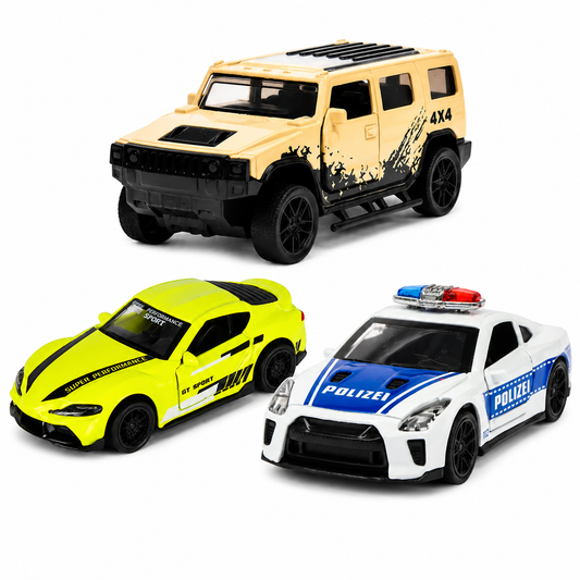 Die-Cast 3-Car Combo | Hummer, GT Sport & Polizei Car (Ages 3-7)