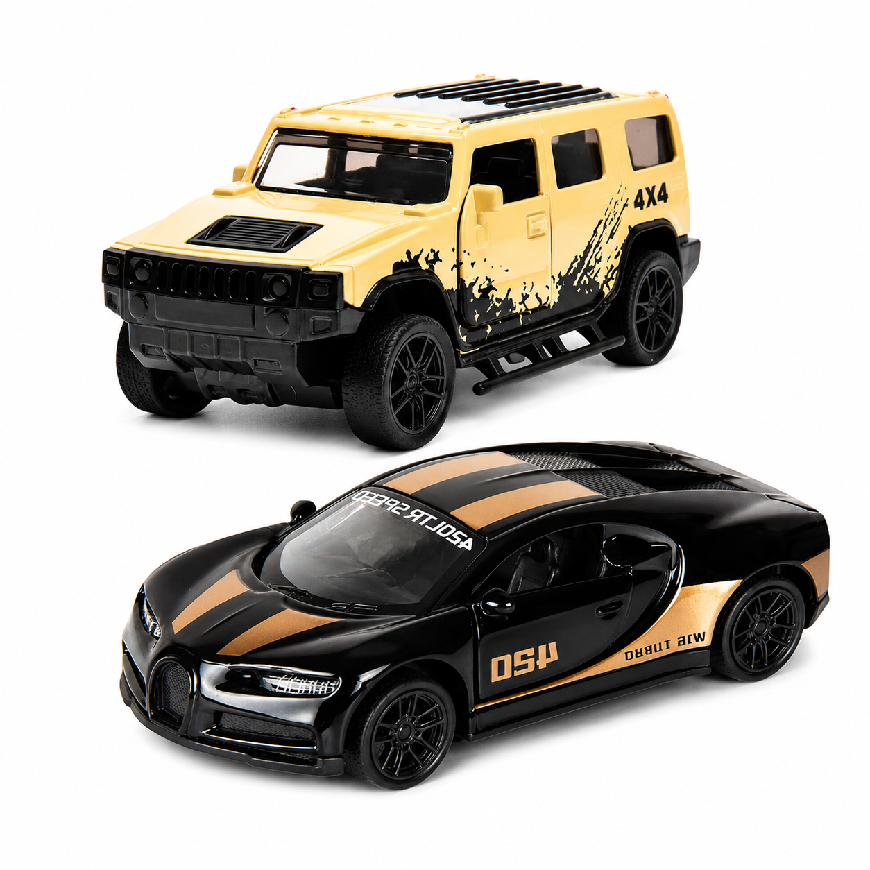Die-Cast Hummer & Bugatti Combo | Pull Back Toy Cars (Ages 3-7)