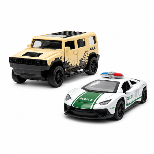 Die-Cast Hummer & Lamborghini Police Car Combo | Pull Back Toy Cars (Ages 3-7)