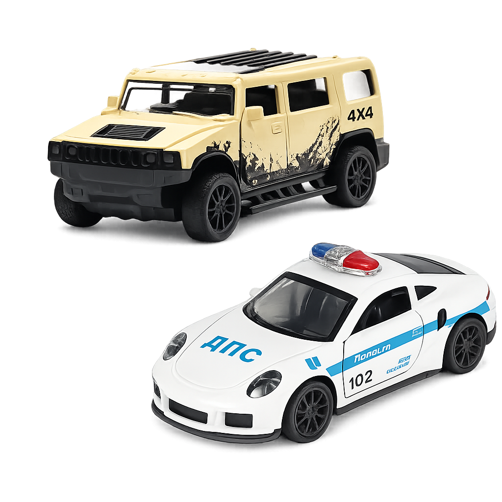 Die-Cast Hummer & Porsche Police Combo | Pull Back Cars (Ages 3-7)