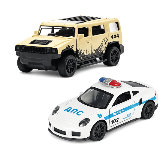 Die-Cast Hummer & Porsche Police Combo | Pull Back Cars (Ages 3-7)