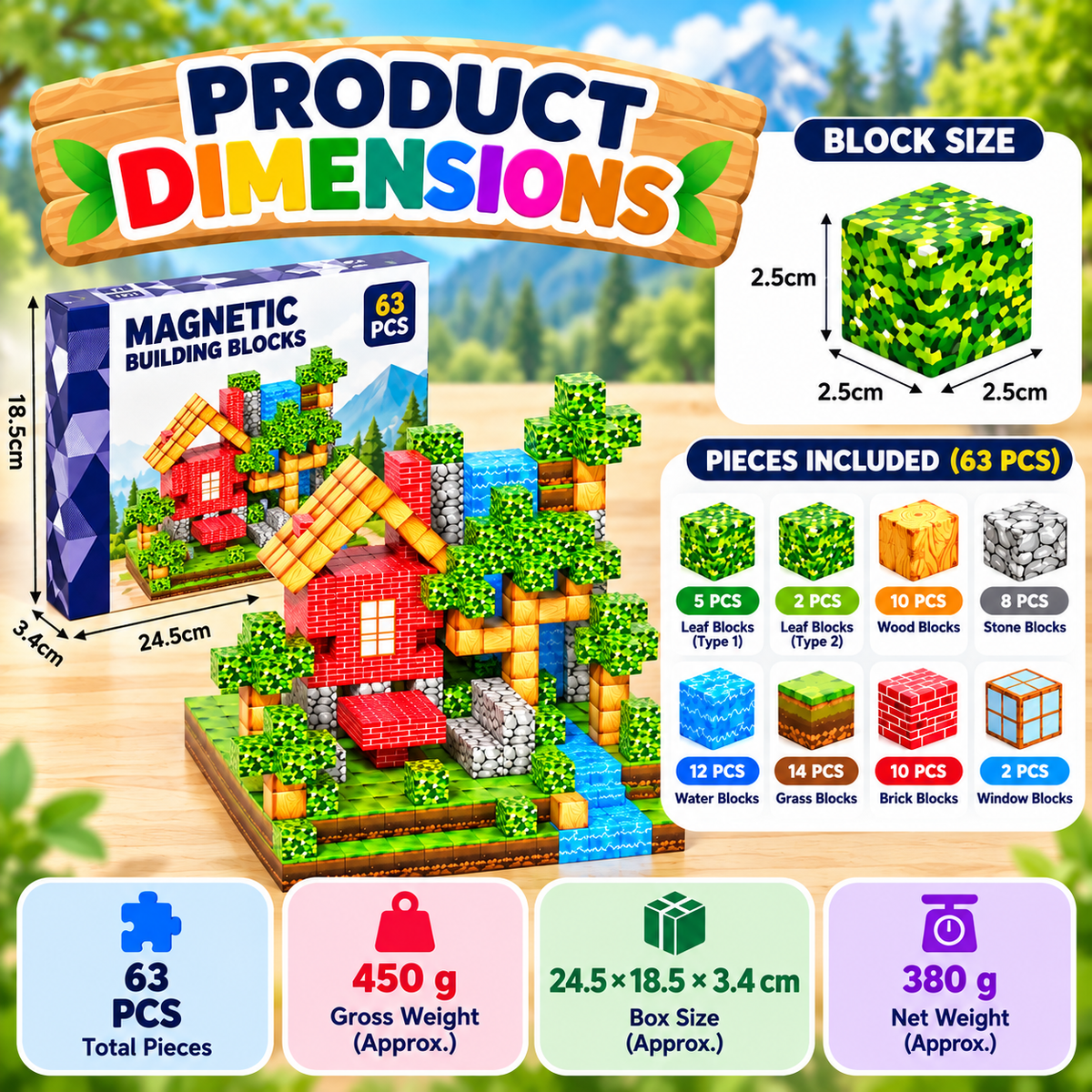 3D magnetic building blocks 63 pcs with 2.5cm cubes – view 3
