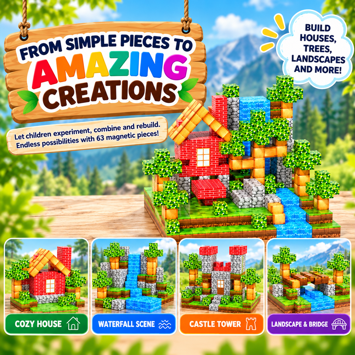 3D magnetic building blocks 63 pcs with 2.5cm cubes – view 4