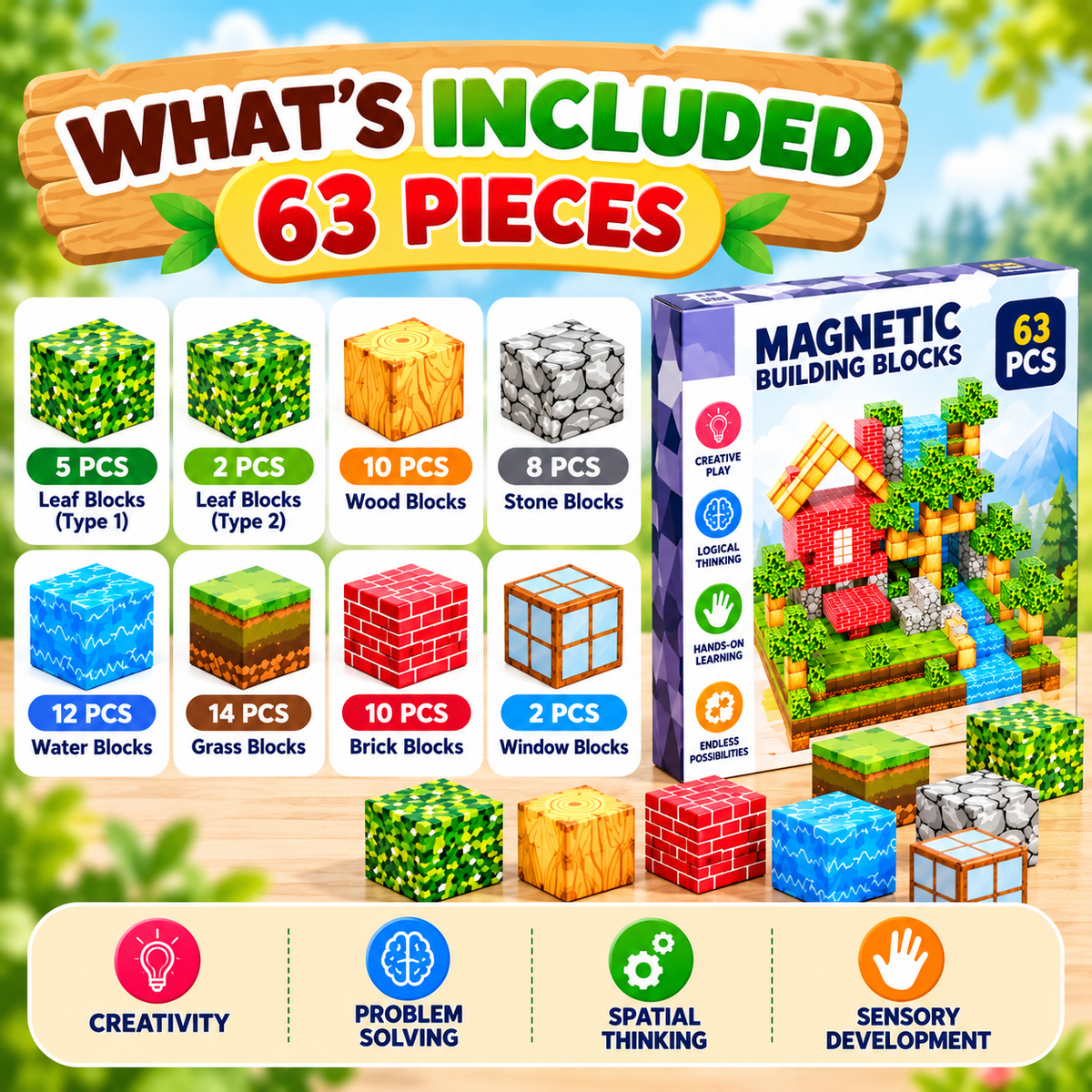 3D magnetic building blocks 63 pcs with 2.5cm cubes – view 5