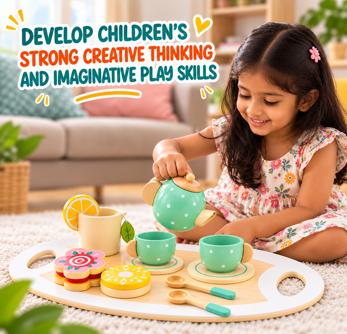 Creative tea party playtime with the Anvie & Abeer wooden toy tea set