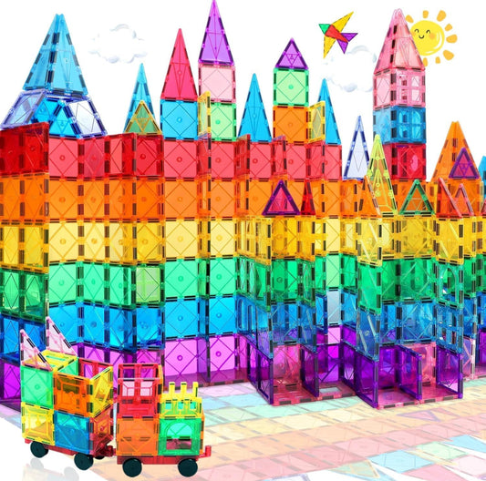 Magnetic Tiles 50 Pcs with 2 Car Chassis — STEM Building Set for Kids Ages 3–7