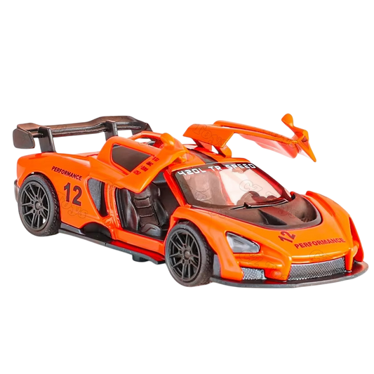 McLaren Senna 1:43 Die-Cast Metal Toy Car in Orange — Pull Back & Openable Doors (Ages 3-7)
