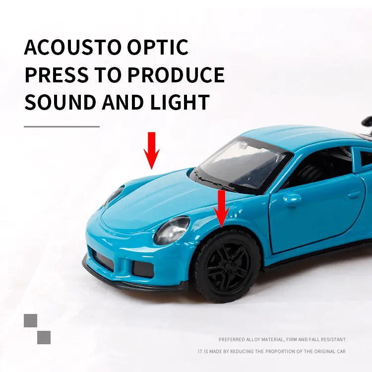 Porsche 1:36 Die-Cast Metal Toy Car — LED Lights, Music & Pull Back (Ages 3-7)