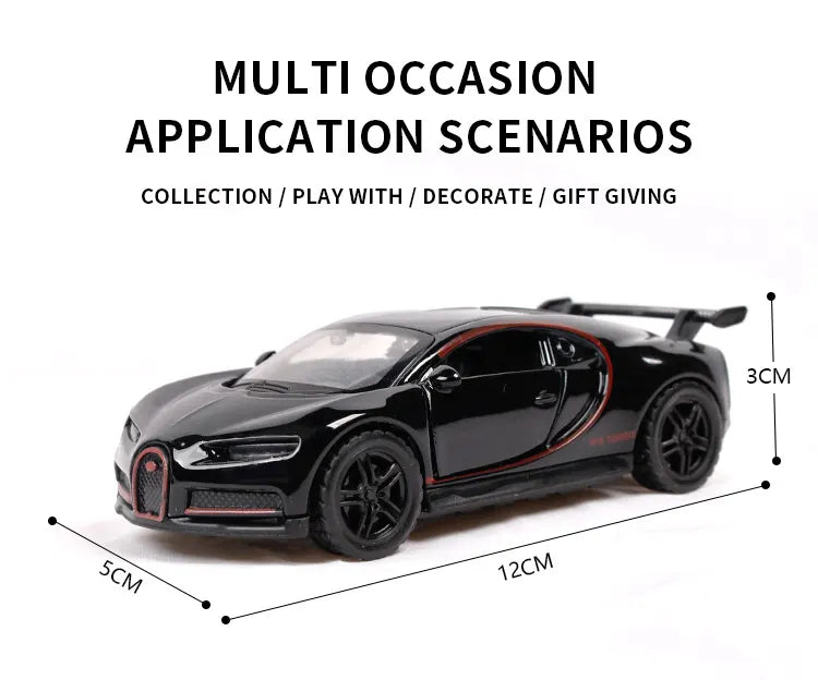 Bugatti 1:36 Die-Cast Metal Toy Car — Lights, Music & Pull-Back