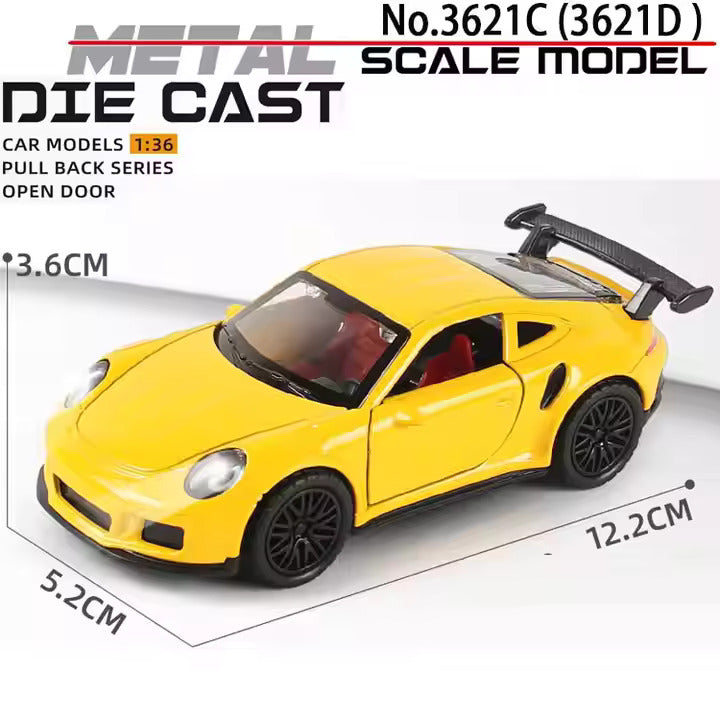 Porsche 1:36 Die-Cast Metal Toy Car — LED Lights, Music & Pull Back (Ages 3-7)