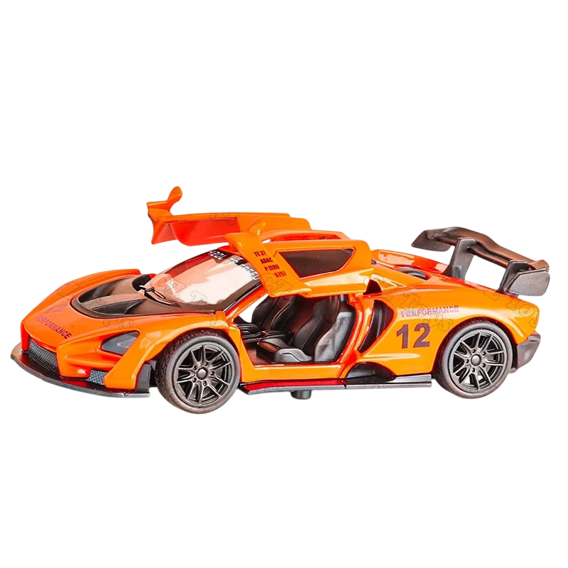 McLaren Senna 1:43 Die-Cast Metal Toy Car in Orange — Pull Back & Openable Doors (Ages 3-7)