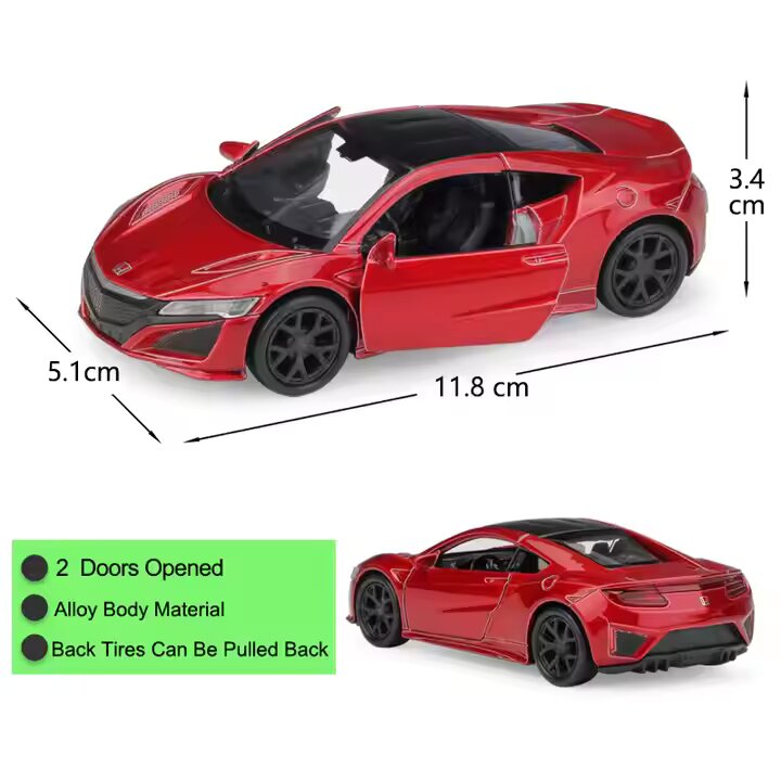 Honda NSX 1:36 Die-Cast Metal Toy Car — Blue & Red | LED Lights