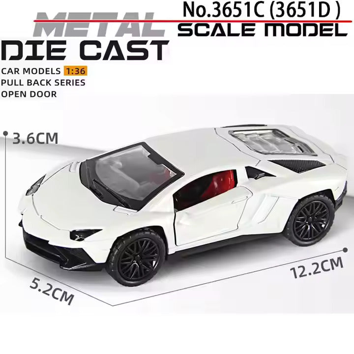 Lamborghini 1:36 Die-Cast Metal Toy Car — White & Gray | Pull Back