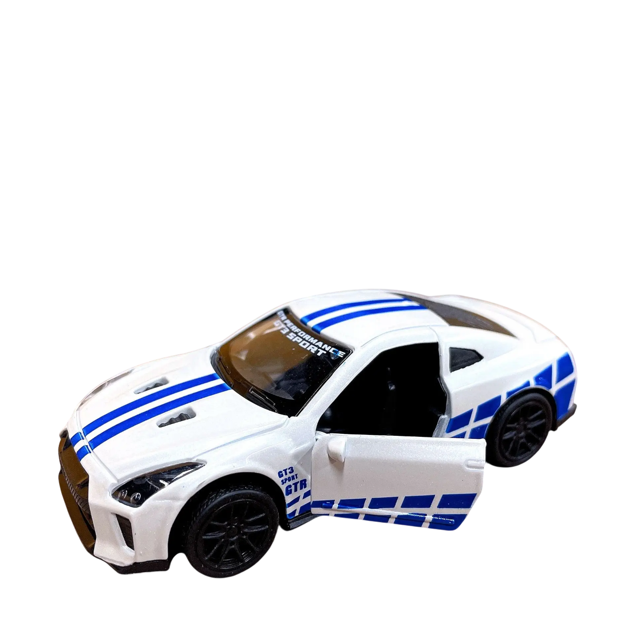 Nissan GTR 1:43 Die-Cast Metal Toy Car in White — Pull Back & Openable Doors (Ages 3-7)