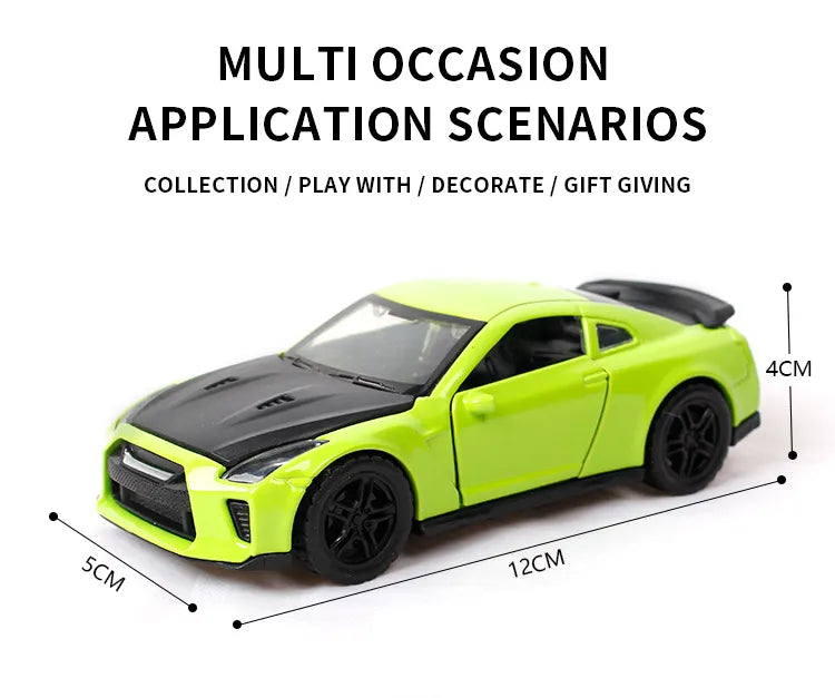 Nissan GTR 1:36 Die-Cast Metal Toy Car  - Lights, Music & Pull-Back (Ages 3-7)