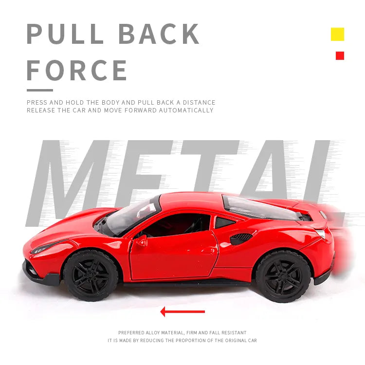 Ferrari 1:36 Die-Cast Metal Toy Car — Yellow & Red | Pull Back