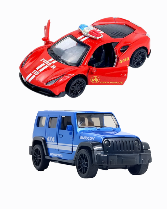 Ferrari & Jeep Rubicon Die-Cast Pull Back Cars (Ages 3-7)