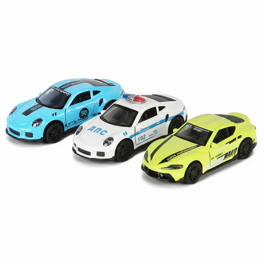 Die-Cast Cars | Toyota Supra & 2 Porsche | Pull Back (Ages 3-7)