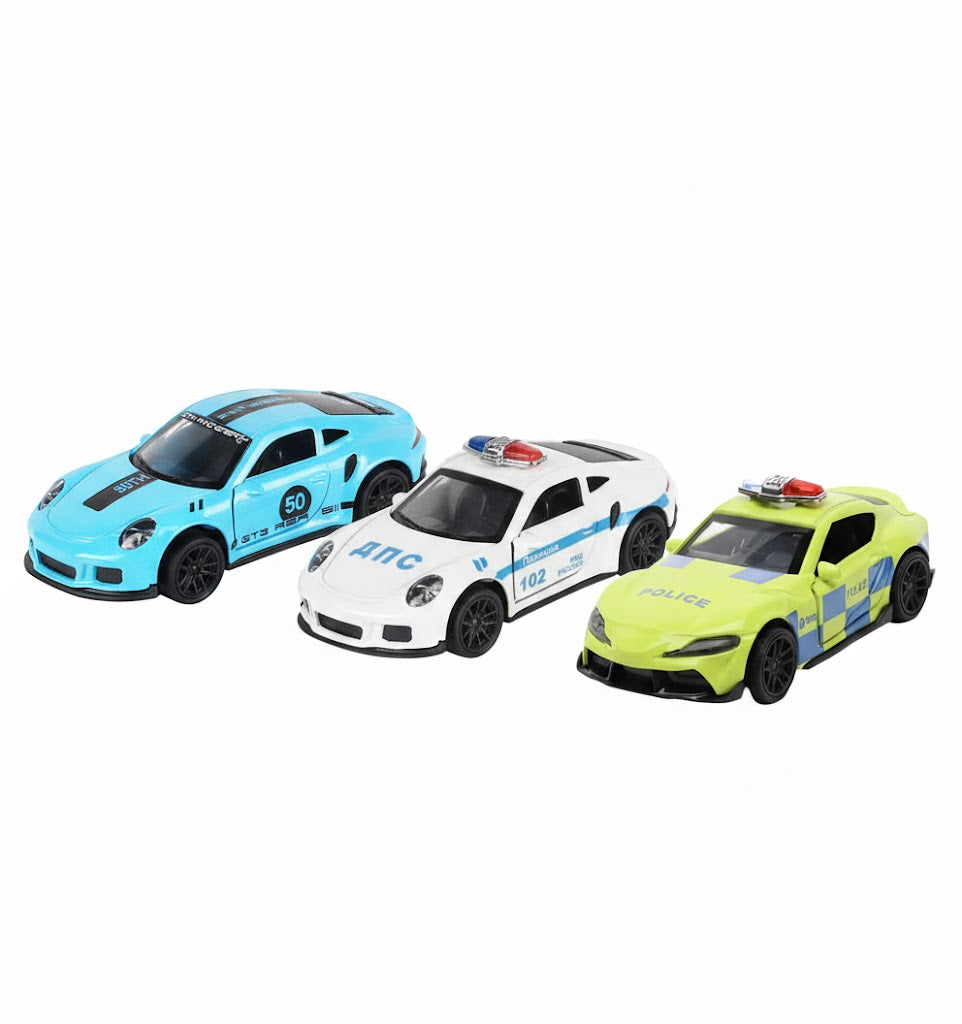 Die-Cast Cars Set | Toyota Supra & Porsche 1:43 Pull Back Toy Cars (Ages 3-7)