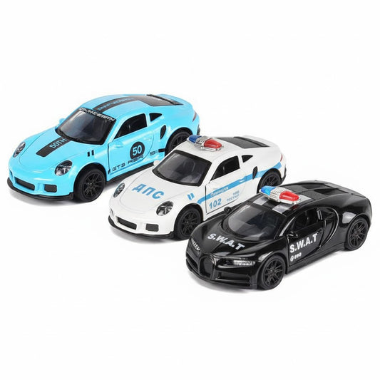 Die-Cast Cars Set | 2 Porsche & 1 Bugatti | Pull Back (Ages 3-7)