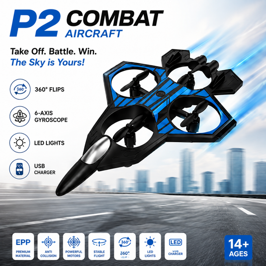 P2 Combat Aircraft RC Plane for Kids | 360° Flips, LED Lights & 6-Axis Gyroscope