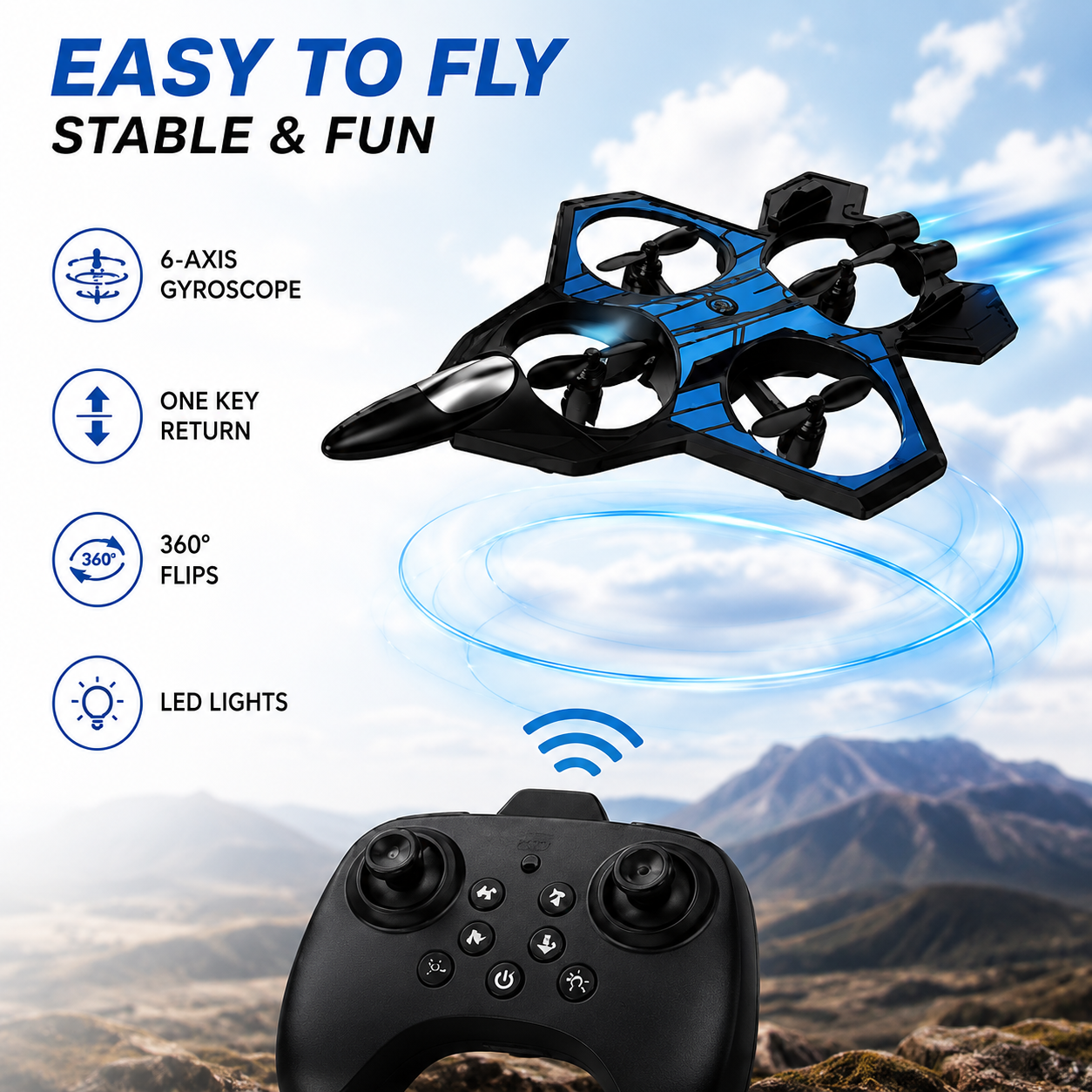 P2 Combat Aircraft RC Plane for Kids | 360° Flips, LED Lights & 6-Axis Gyroscope