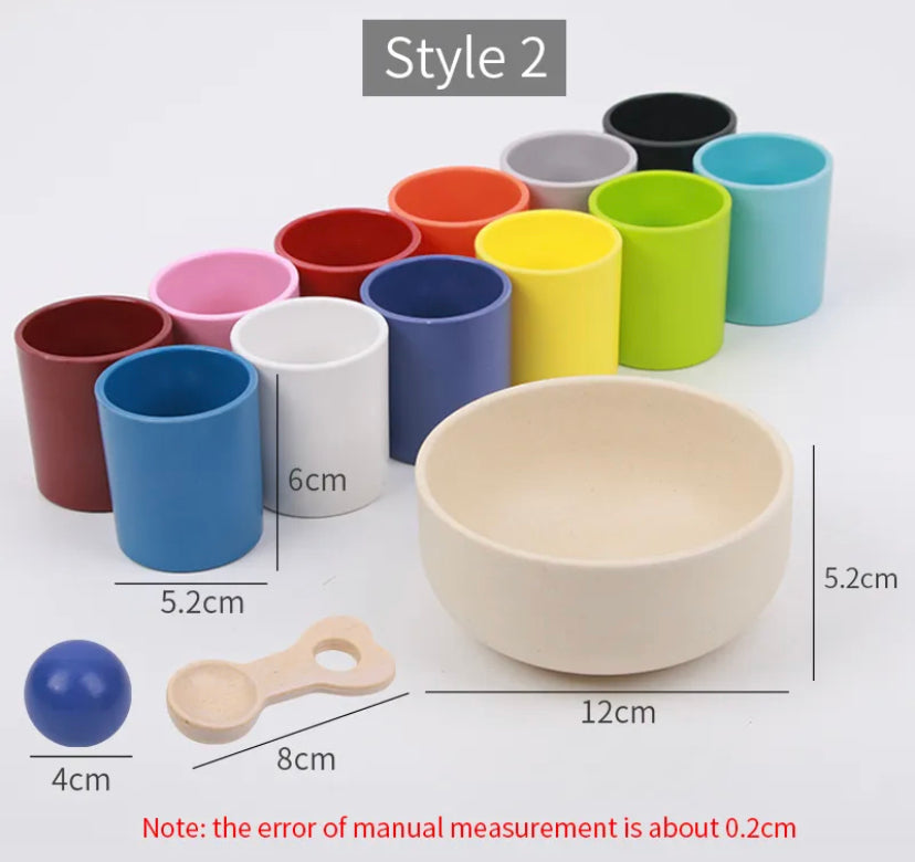 Wooden 12-Colour Sorting Toy — Montessori Balls & Cups Set with Safe 40mm Balls (Ages 3-7)