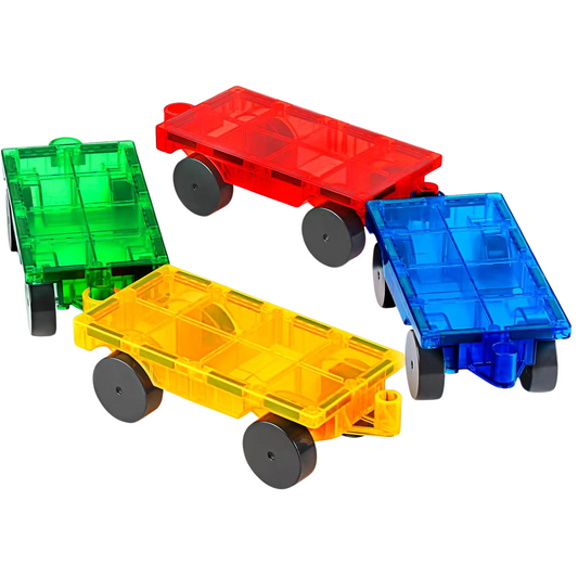 Magnetic Tiles Car Chassis 4 Pcs — Compatible Add-On Set | Random Colours (Ages 3-7)