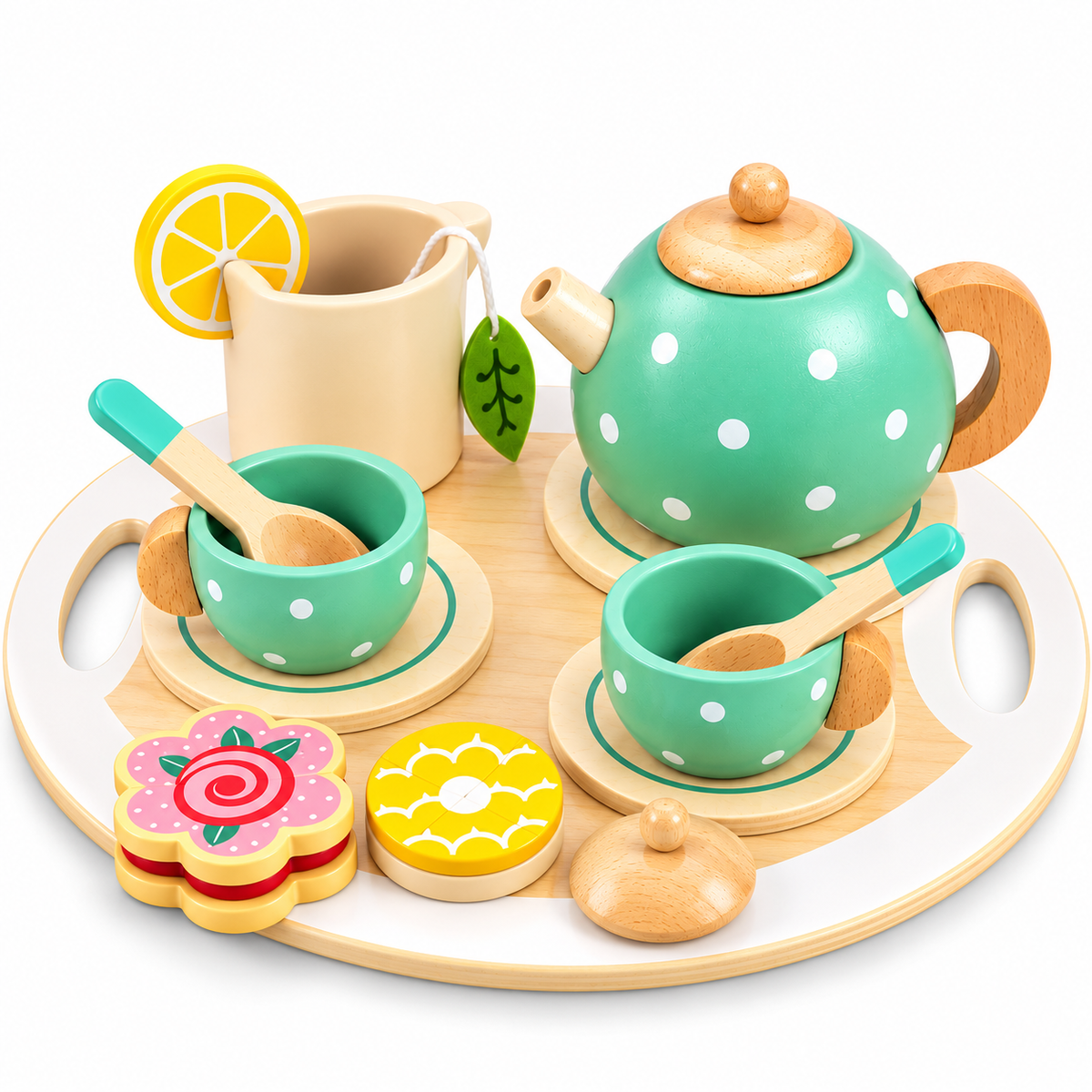 Anvie & Abeer 15-piece pastel wooden afternoon tea party set for kids