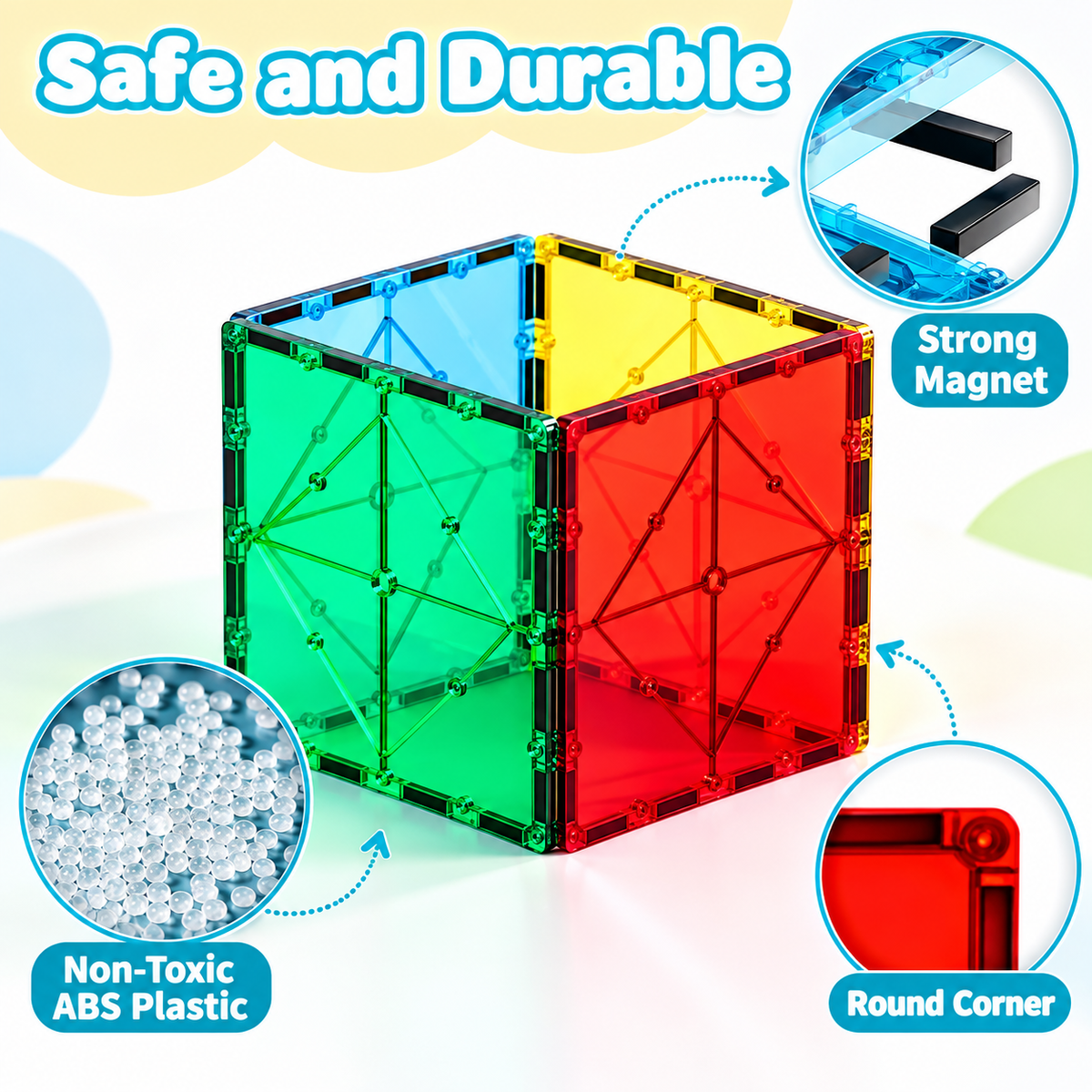 Safe and durable large square magnetic tiles for kids
