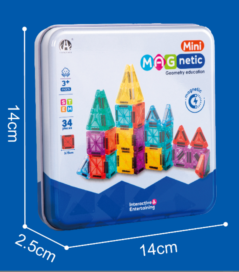 Mini Magnetic Tiles for Kids – 34 Pcs STEM Building Set (Ages 3+)