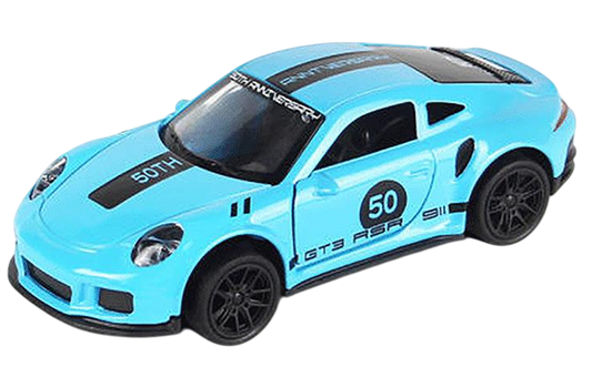 Porsche 1:43 Die-Cast Metal Toy Car in Blue — Pull Back & Openable Doors (Ages 3-7)