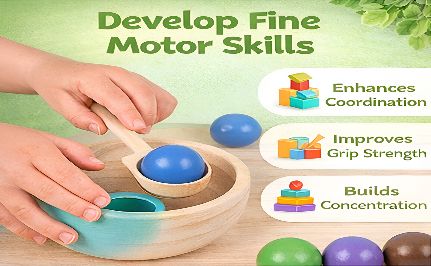 Wooden Colour Sorting Toy — 12 Balls & 12 Cups | Montessori Toddler Toy