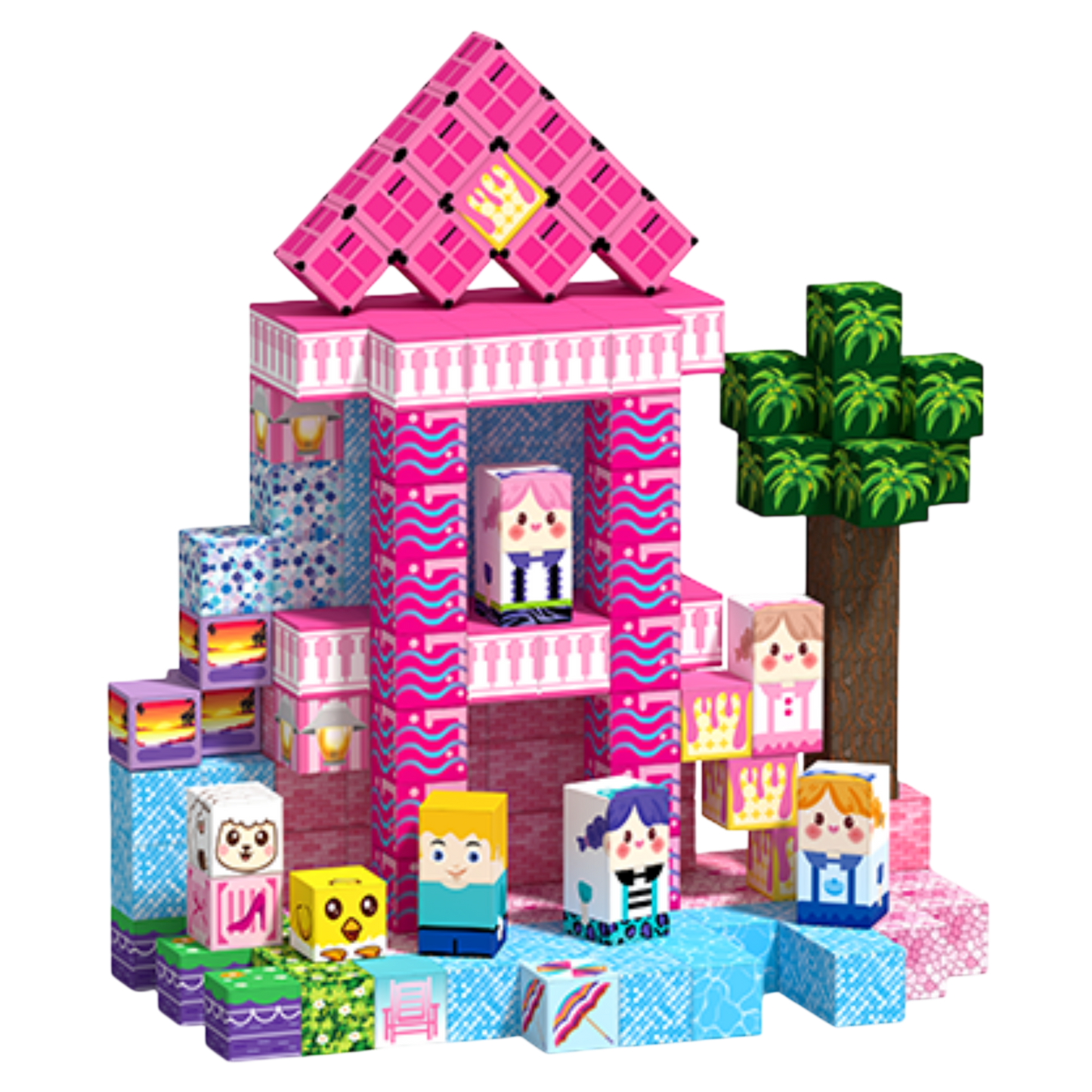 Minecraft 3D Magnetic Building Blocks – Pink Palace Theme | 100 Pieces | 2cm Cubes (Ages 3-7)