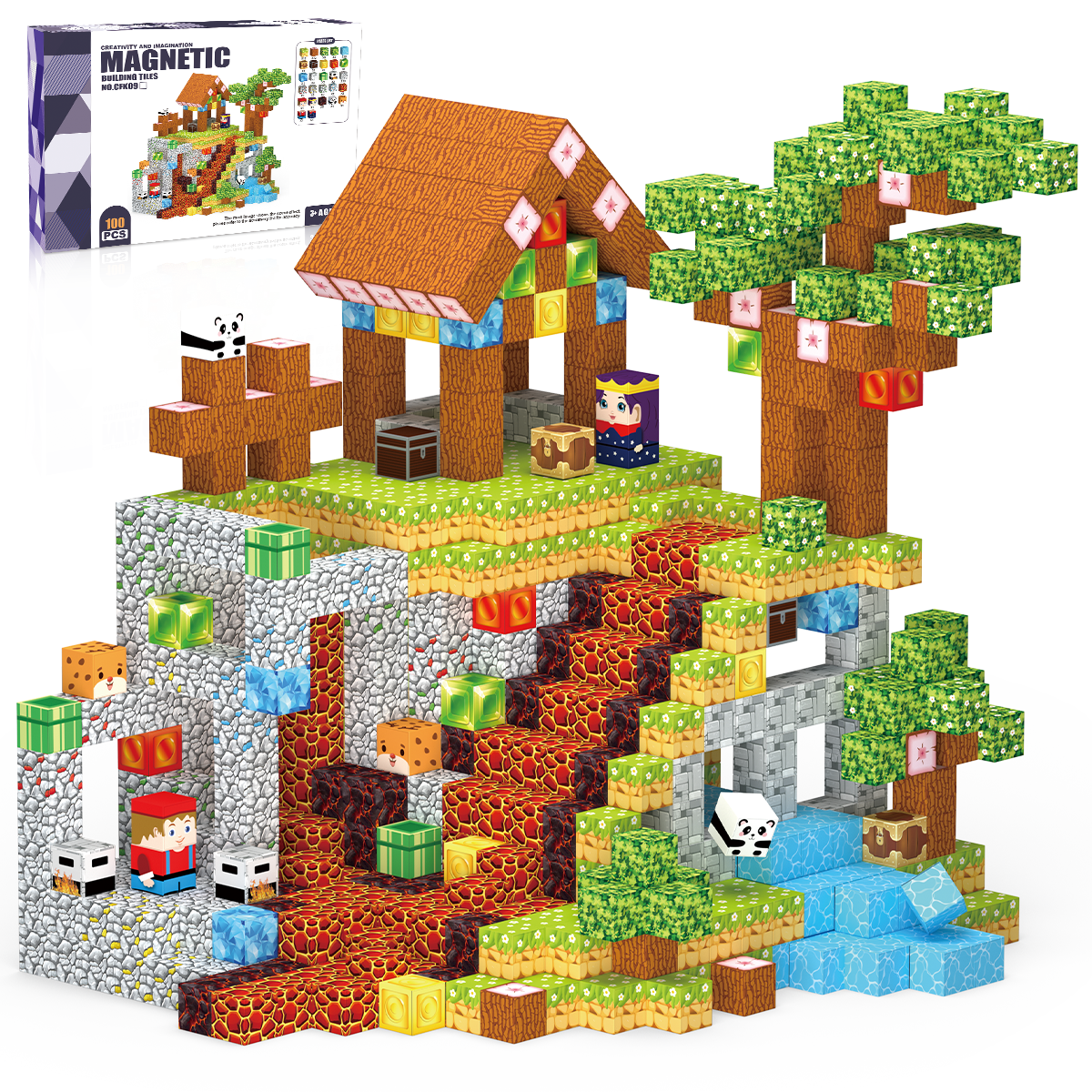 Minecraft 3D Magnetic Building Blocks – Village Theme | 100 Pieces | 2cm Cubes (Ages 3-7)