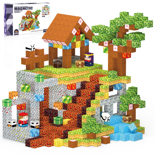 Minecraft 3D Magnetic Building Blocks – Village Theme | 100 Pieces | 2cm Cubes (Ages 3-7)