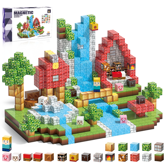 Minecraft 3D Magnetic Building Blocks – Waterfall Theme | 100 Pieces | 2cm Cubes