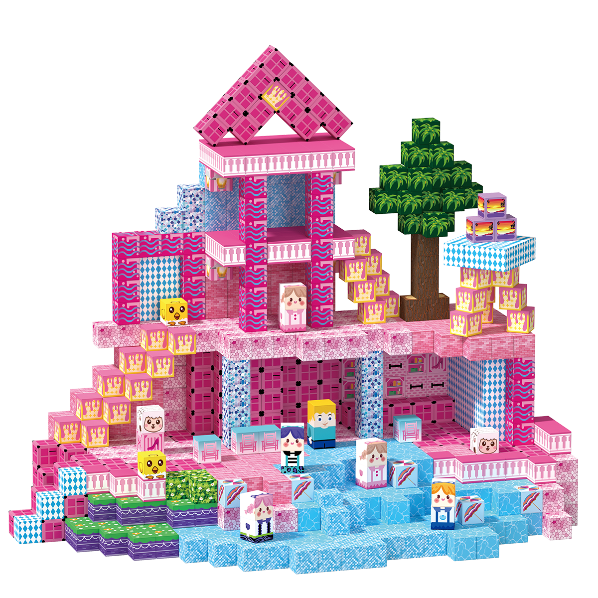 Minecraft 3D Magnetic Building Blocks – Pink Palace Theme | 100 Pieces | 2cm Cubes (Ages 3-7)
